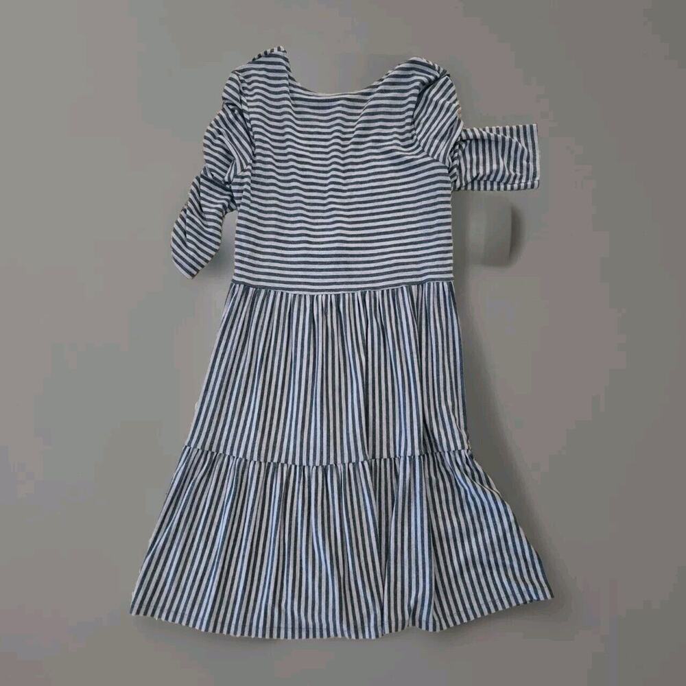 Matilda Jane Womens Midi Dress Size Medium Gray Black Striped‎ Stretchy A Line